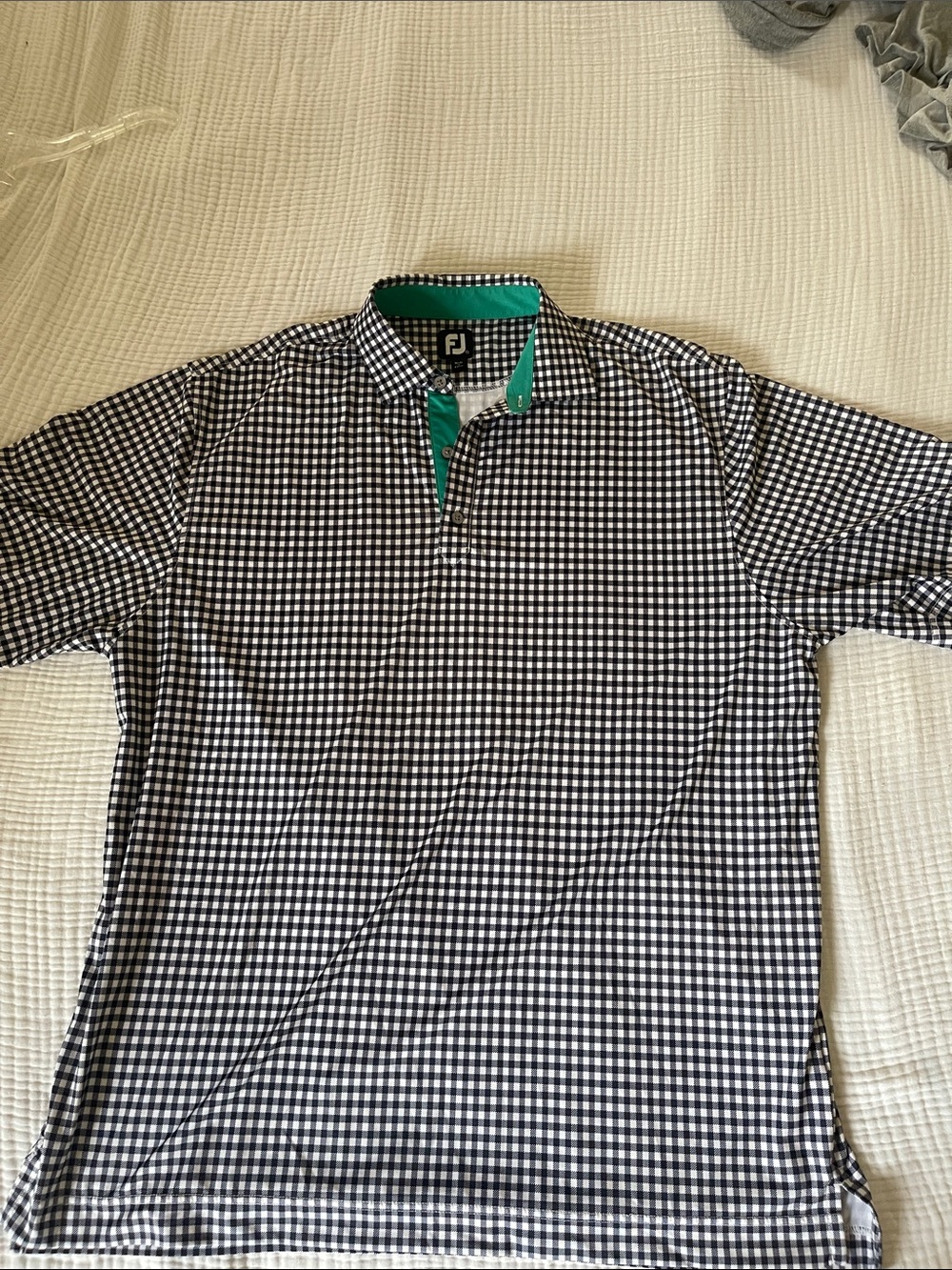 FootJoy Navy & White Gingham Polo with Green Inner Placket